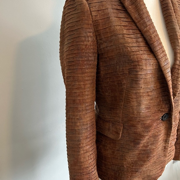 ZARA Hourglass Crocodile Faux Leather Brown Blazer Size XS - Picture 7 of 9